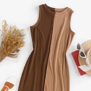 Brown color-block dress